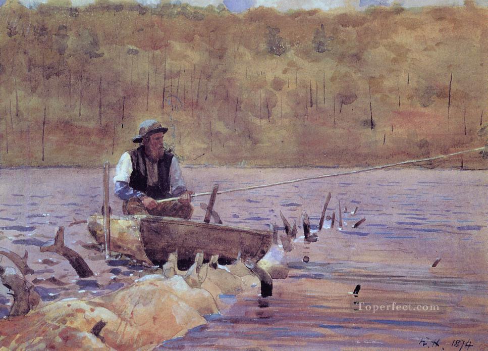 Man in a Punt Fishing Realism painter Winslow Homer Oil Paintings
